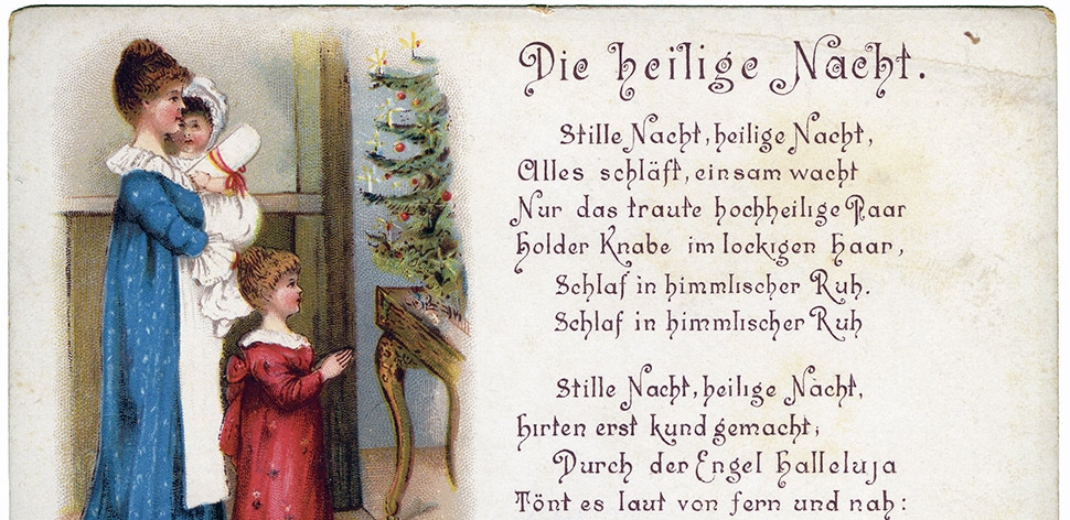 Stille Nacht auf frühen Weihnachtskarten